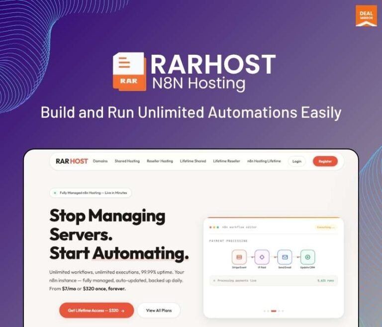 RARHOST managed n8n hosting lifetime deal product banner
